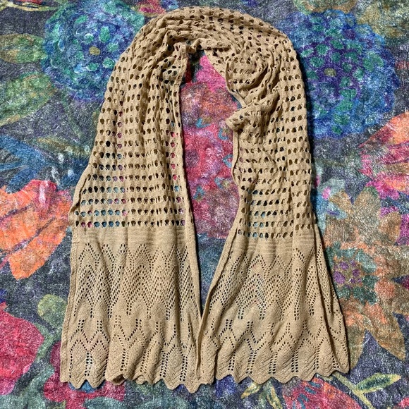 Fraas Lightweight Tan Crocheted Scarf - Picture 2 of 11